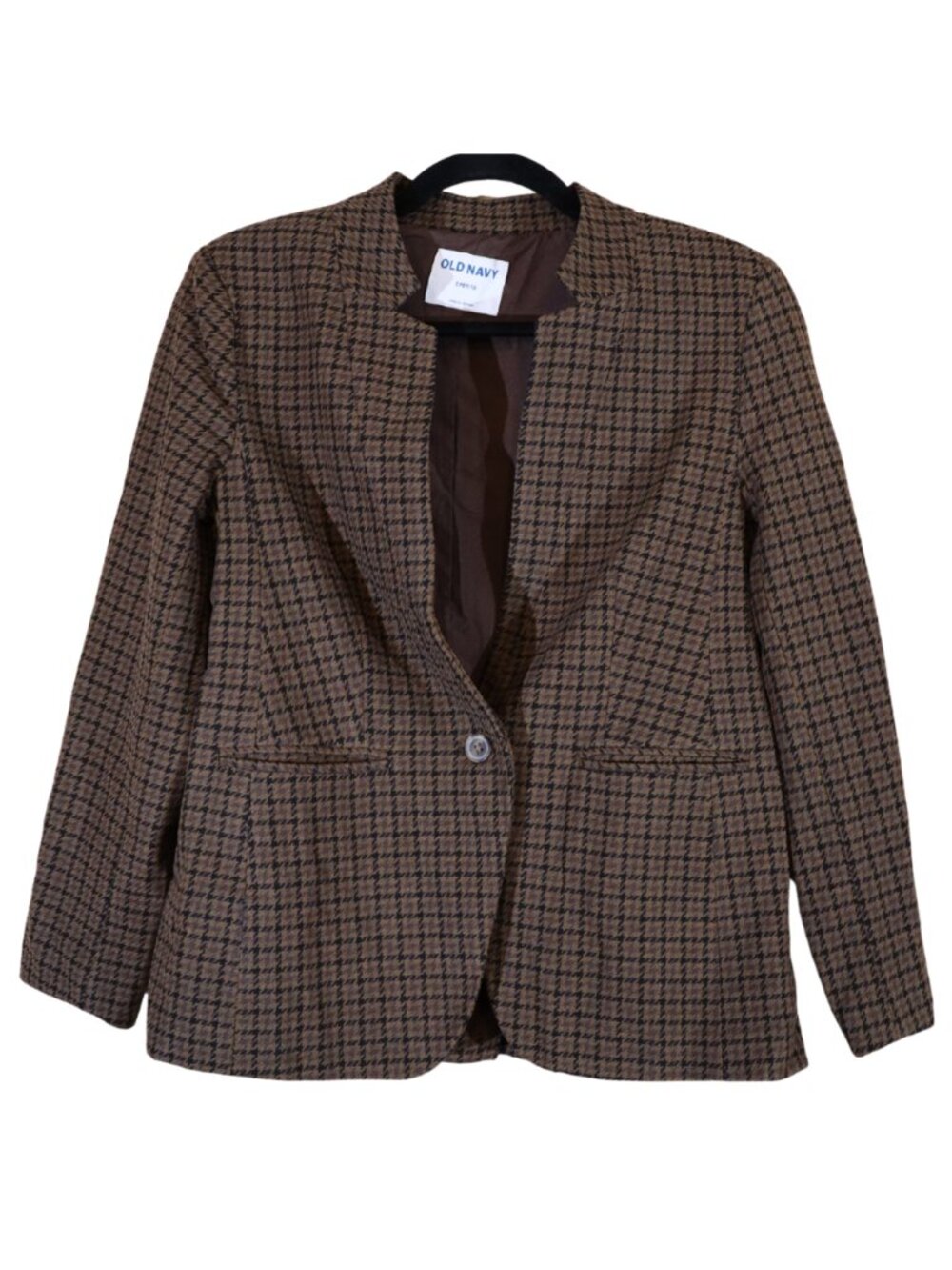 Old Navy Brown Houndstooth Pixie Blazer Single Button Jacket Small Petite SP